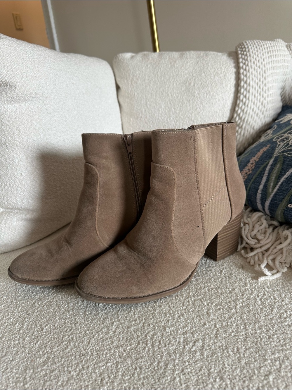 Women’s Taupe Suede Ankle Boots - Classic Block Heel